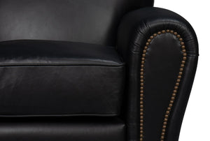 Sarreid Elite French Club Swivel Chair In Onyx Black Leather - Stylish Comfort With Durable Metal Base Black  54103