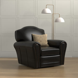 Sarreid Elite French Club Swivel Chair In Onyx Black Leather - Stylish Comfort With Durable Metal Base Black  54103