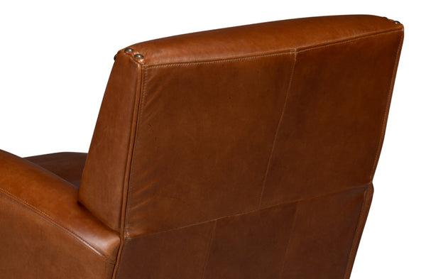 Sarreid Taft Leather Swivel Chair In Luxurious Havana Brown - Elegant Design With Nailhead Trim & Wood Accents Brown  54104