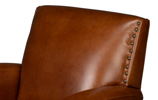 Sarreid Taft Leather Swivel Chair In Luxurious Havana Brown - Elegant Design With Nailhead Trim & Wood Accents Brown  54104