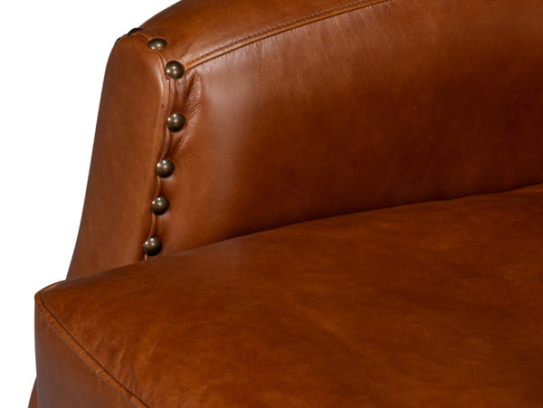 Sarreid Taft Leather Swivel Chair In Luxurious Havana Brown - Elegant Design With Nailhead Trim & Wood Accents Brown  54104