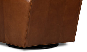 Sarreid Taft Leather Swivel Chair In Luxurious Havana Brown - Elegant Design With Nailhead Trim & Wood Accents Brown  54104