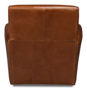 Sarreid Taft Leather Swivel Chair In Luxurious Havana Brown - Elegant Design With Nailhead Trim & Wood Accents Brown  54104
