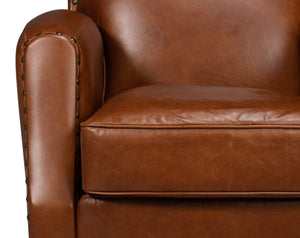Sarreid Taft Leather Swivel Chair In Luxurious Havana Brown - Elegant Design With Nailhead Trim & Wood Accents Brown  54104