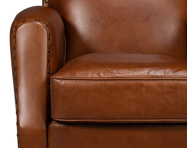 Sarreid Taft Leather Swivel Chair In Luxurious Havana Brown - Elegant Design With Nailhead Trim & Wood Accents Brown  54104
