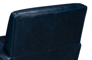 Sarreid Taft Leather Swivel Chair In Elegant Chateau Blue - Stylish Design With Nailhead Accents And Wood Base Blue  54105