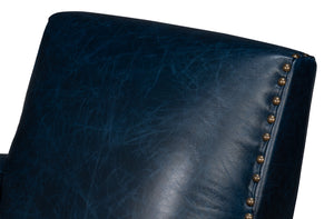 Sarreid Taft Leather Swivel Chair In Elegant Chateau Blue - Stylish Design With Nailhead Accents And Wood Base Blue  54105