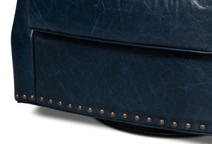 Sarreid Taft Leather Swivel Chair In Elegant Chateau Blue - Stylish Design With Nailhead Accents And Wood Base Blue  54105