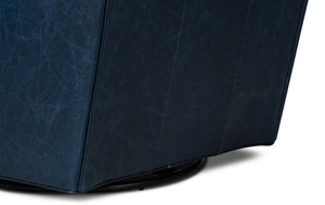 Sarreid Taft Leather Swivel Chair In Elegant Chateau Blue - Stylish Design With Nailhead Accents And Wood Base Blue  54105