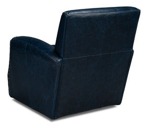 Sarreid Taft Leather Swivel Chair In Elegant Chateau Blue - Stylish Design With Nailhead Accents And Wood Base Blue  54105