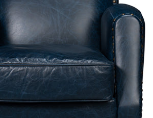 Sarreid Taft Leather Swivel Chair In Elegant Chateau Blue - Stylish Design With Nailhead Accents And Wood Base Blue  54105