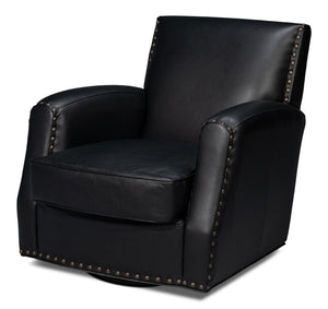 Sarreid Taft Leather Swivel Chair In Onyx Black - Elegant Design With Wood Accents And Stylish Nailhead Trim Black  54106