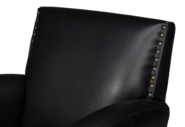 Sarreid Taft Leather Swivel Chair In Onyx Black - Elegant Design With Wood Accents And Stylish Nailhead Trim Black  54106