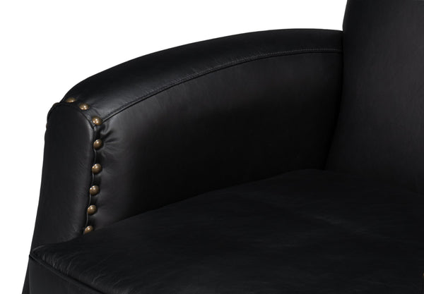 Sarreid Taft Leather Swivel Chair In Onyx Black - Elegant Design With Wood Accents And Stylish Nailhead Trim Black  54106