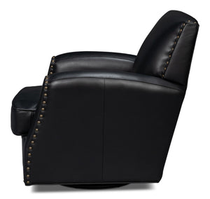 Sarreid Taft Leather Swivel Chair In Onyx Black - Elegant Design With Wood Accents And Stylish Nailhead Trim Black  54106