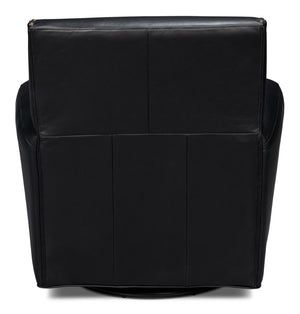 Sarreid Taft Leather Swivel Chair In Onyx Black - Elegant Design With Wood Accents And Stylish Nailhead Trim Black  54106
