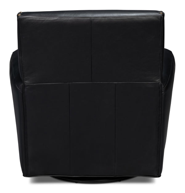 Sarreid Taft Leather Swivel Chair In Onyx Black - Elegant Design With Wood Accents And Stylish Nailhead Trim Black  54106
