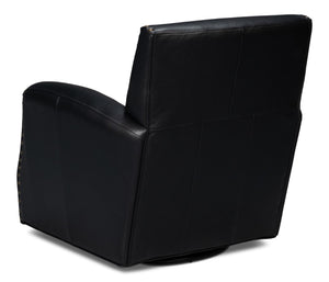 Sarreid Taft Leather Swivel Chair In Onyx Black - Elegant Design With Wood Accents And Stylish Nailhead Trim Black  54106