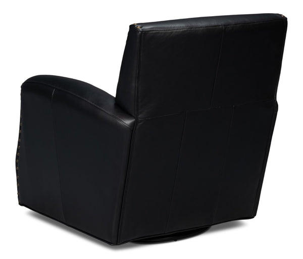 Sarreid Taft Leather Swivel Chair In Onyx Black - Elegant Design With Wood Accents And Stylish Nailhead Trim Black  54106