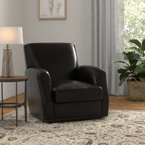 Sarreid Taft Leather Swivel Chair In Onyx Black - Elegant Design With Wood Accents And Stylish Nailhead Trim Black  54106