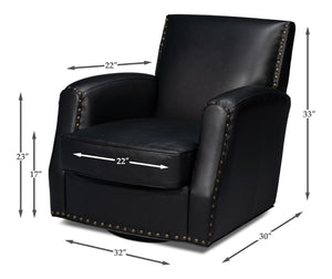 Sarreid Taft Leather Swivel Chair In Onyx Black - Elegant Design With Wood Accents And Stylish Nailhead Trim Black  54106