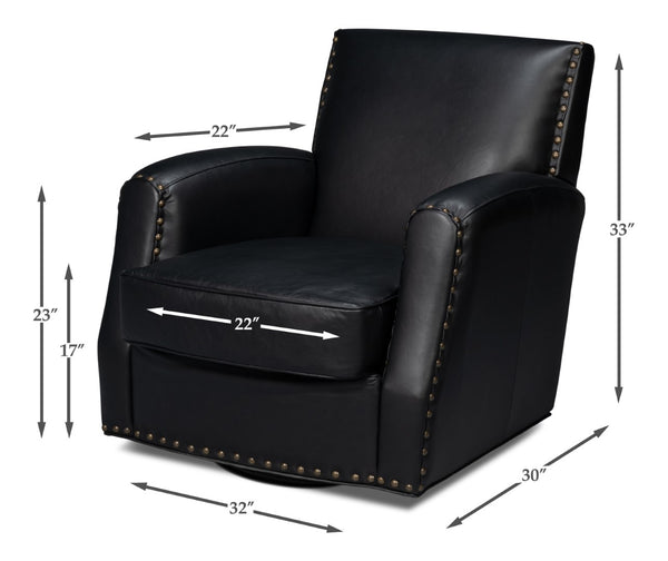 Sarreid Taft Leather Swivel Chair In Onyx Black - Elegant Design With Wood Accents And Stylish Nailhead Trim Black  54106