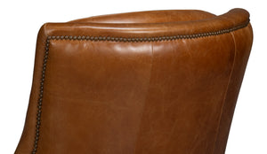 Sarreid Baker Leather Swivel Chair In Cuba Brown – Stylish Comfort With Nailhead Accents And Wood Base Brown  54107