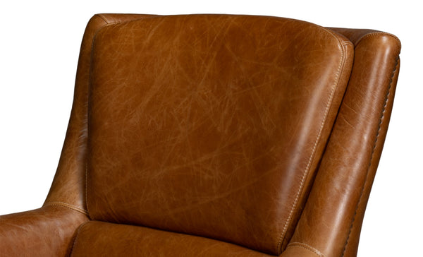 Sarreid Baker Leather Swivel Chair In Cuba Brown – Stylish Comfort With Nailhead Accents And Wood Base Brown  54107