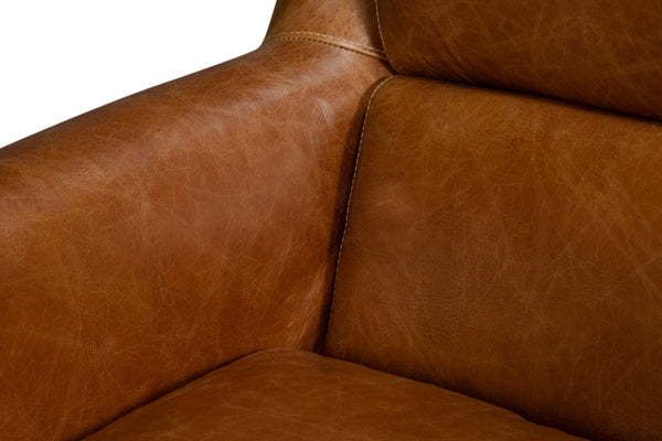 Sarreid Baker Leather Swivel Chair In Cuba Brown – Stylish Comfort With Nailhead Accents And Wood Base Brown  54107