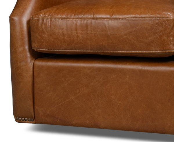 Sarreid Baker Leather Swivel Chair In Cuba Brown – Stylish Comfort With Nailhead Accents And Wood Base Brown  54107