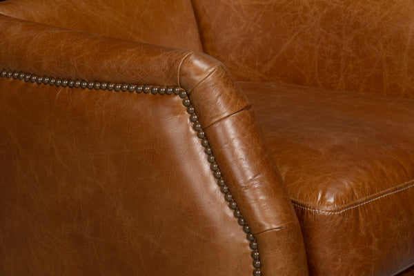 Sarreid Baker Leather Swivel Chair In Cuba Brown – Stylish Comfort With Nailhead Accents And Wood Base Brown  54107