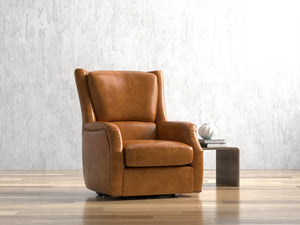 Sarreid Baker Leather Swivel Chair In Cuba Brown – Stylish Comfort With Nailhead Accents And Wood Base Brown  54107