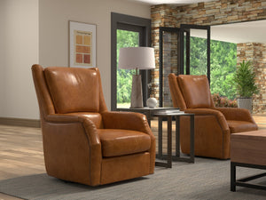 Sarreid Baker Leather Swivel Chair In Cuba Brown – Stylish Comfort With Nailhead Accents And Wood Base Brown  54107