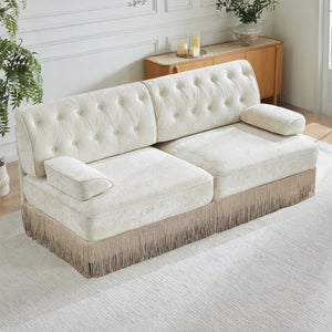 English Elm Soft Fleece Chesterfield Sectional Sofa Tufted Modular Design with Tassel Fringe Skirt W714S01680