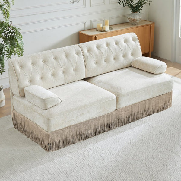 English Elm Soft Fleece Chesterfield Sectional Sofa Tufted Modular Design with Tassel Fringe Skirt W714S01680