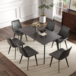 English Elm 55.12" Modern Artificial Stone Dining Table With Dark Grey Metal Legs - Seats 6 For Stylish Gatherings W1535S00519