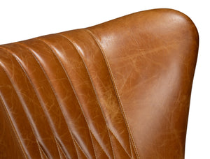 Sarreid Bugatti Leather Swivel Chair In Elegant Cuba Brown - Stylish Wood Frame With Nailhead Detailing Brown  54110