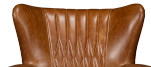 Sarreid Bugatti Leather Swivel Chair In Elegant Cuba Brown - Stylish Wood Frame With Nailhead Detailing Brown  54110