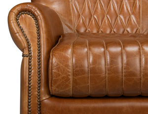 Sarreid Bugatti Leather Swivel Chair In Elegant Cuba Brown - Stylish Wood Frame With Nailhead Detailing Brown  54110