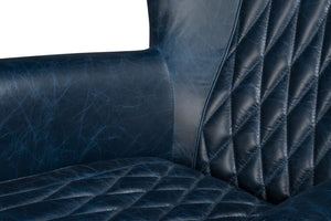 Sarreid Bugatti Leather Swivel Chair In Chateau Blue - Elegant Design With Nailhead Trim And Wood Accents Blue  54112