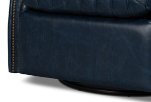 Sarreid Bugatti Leather Swivel Chair In Chateau Blue - Elegant Design With Nailhead Trim And Wood Accents Blue  54112