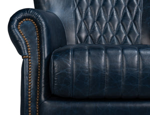 Sarreid Bugatti Leather Swivel Chair In Chateau Blue - Elegant Design With Nailhead Trim And Wood Accents Blue  54112