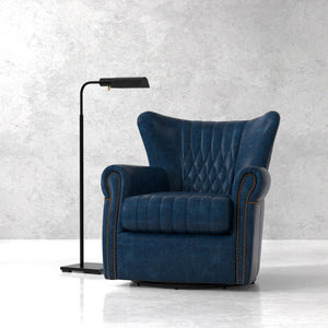 Sarreid Bugatti Leather Swivel Chair In Chateau Blue - Elegant Design With Nailhead Trim And Wood Accents Blue  54112