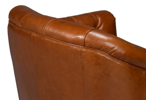 Sarreid Coolidge Leather Swivel Chair In Rich Havana Brown With Elegant Wood And Nailhead Details Brown  54114