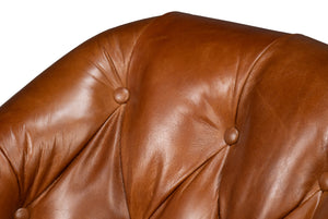 Sarreid Coolidge Leather Swivel Chair In Rich Havana Brown With Elegant Wood And Nailhead Details Brown  54114
