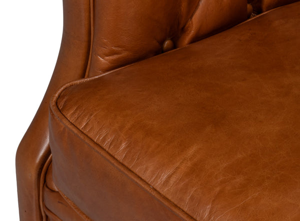 Sarreid Coolidge Leather Swivel Chair In Rich Havana Brown With Elegant Wood And Nailhead Details Brown  54114
