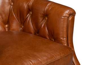 Sarreid Coolidge Leather Swivel Chair In Rich Havana Brown With Elegant Wood And Nailhead Details Brown  54114
