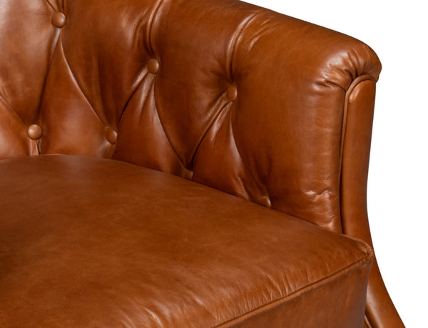 Sarreid Coolidge Leather Swivel Chair In Rich Havana Brown With Elegant Wood And Nailhead Details Brown  54114