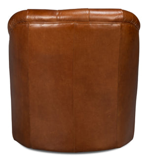 Sarreid Coolidge Leather Swivel Chair In Rich Havana Brown With Elegant Wood And Nailhead Details Brown  54114