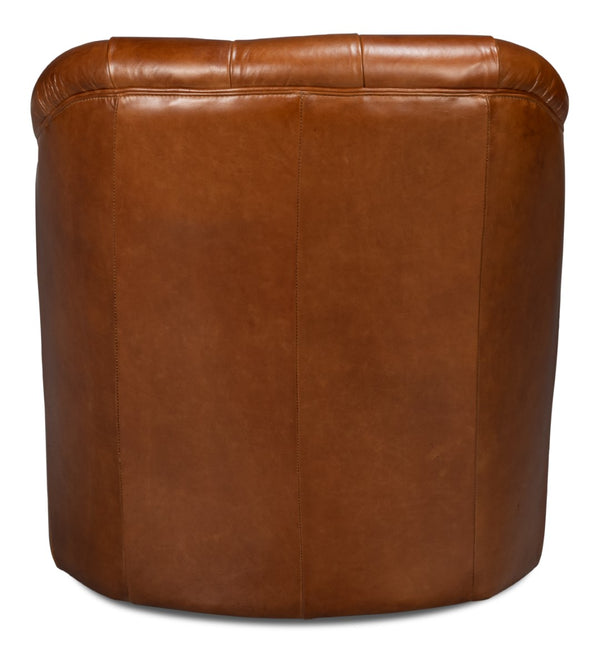 Sarreid Coolidge Leather Swivel Chair In Rich Havana Brown With Elegant Wood And Nailhead Details Brown  54114